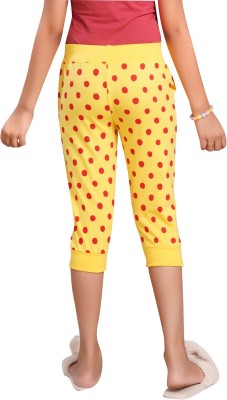 Little Funky Capri For Girls Casual Printed Pure Cotton(Yellow Pack of 1)