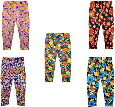 KAVYA Capri For Girls Casual Printed Polyester Blend(Multicolor Pack of 5)