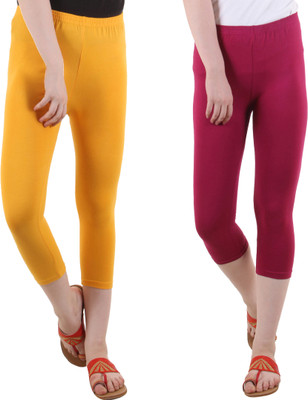 FASHA Capri For Girls Casual Solid Cotton Lycra Blend(Multicolor Pack of 2)