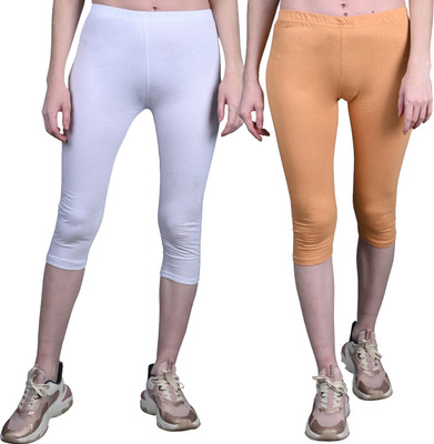 French Kleider Capri For Girls Casual Solid Cotton Lycra Blend(Multicolor Pack of 2)