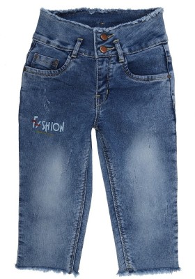 V-MART Capri For Girls Casual Printed Denim(Blue Pack of 1)