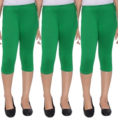 Tik Tok WEARS Capri For Girls Casual Solid Cotton Lycra Blend(Green Pack of 3)