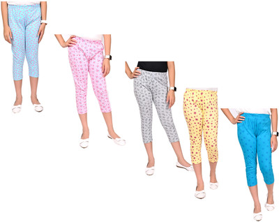 Indistar Capri For Girls Casual Printed Pure Cotton(Multicolor Pack of 5)