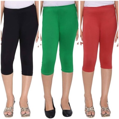 Tik Tok WEARS Capri For Girls Casual Solid Cotton Lycra Blend(Multicolor Pack of 3)