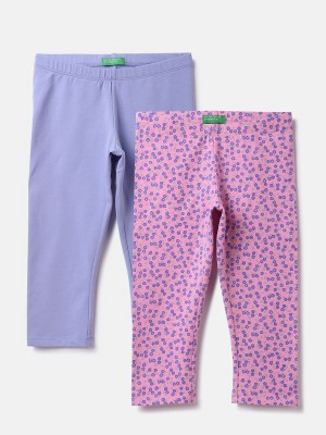 United Colors of Benetton Capri For Girls Casual Floral Print, Solid Cotton Blend(Pink Pack of 1)