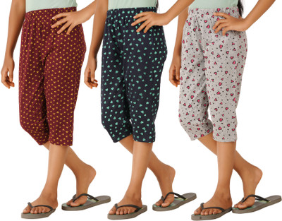 SOUTHTREE Capri For Girls Casual Printed Cotton Blend(Multicolor Pack of 3)