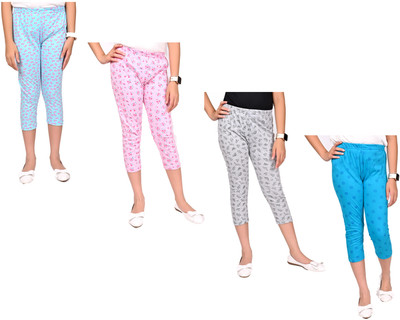 Indistar Capri For Girls Casual Printed Pure Cotton(Multicolor Pack of 4)