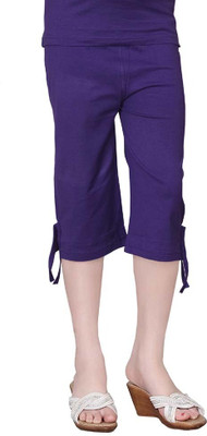 SINI MINI Capri For Girls Casual Solid Pure Cotton(Purple Pack of 1)