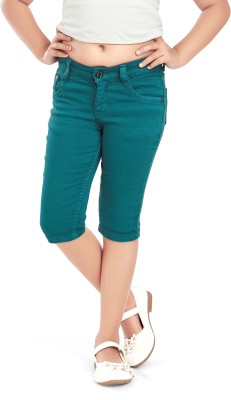 Bakachee Capri For Girls Casual Solid Denim(Green Pack of 1)