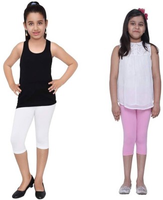 Tik Tok WEARS Capri For Girls Casual Solid Cotton Lycra Blend(White Pack of 2)