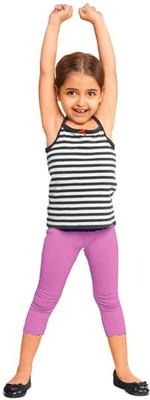 French Kleider Capri For Girls Casual Solid Cotton Blend(Pink Pack of 1)