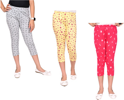 Indistar Capri For Girls Casual Printed Pure Cotton(Multicolor Pack of 3)