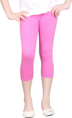 house of common Capri For Girls Casual Solid Cotton Lycra Blend(Pink Pack of 1)