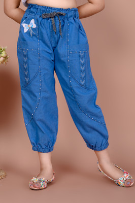 Darji COLLECTIONS Capri For Baby Girls Casual Embellished Cotton Blend(Blue Pack of 1)