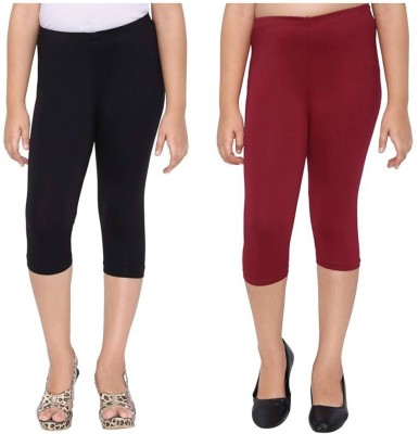 Tik Tok WEARS Capri For Girls Casual Solid Cotton Lycra Blend(Multicolor Pack of 2)