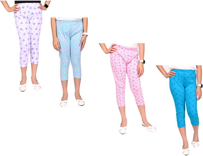 Indistar Capri For Girls Casual Printed Pure Cotton(Multicolor Pack of 4)