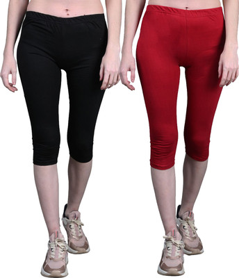 Tik Tok WEARS Capri For Girls Casual Solid Cotton Lycra Blend(Multicolor Pack of 2)