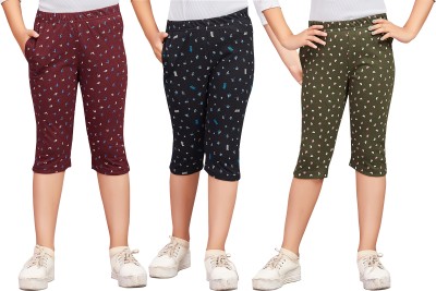 GWA Capri For Girls Casual Printed Cotton Blend(Multicolor Pack of 3)