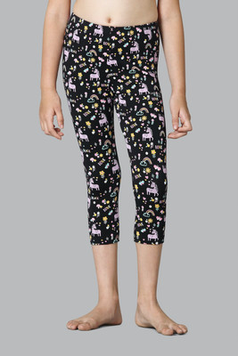 VAN HEUSEN Capri For Girls Casual Printed Cotton Blend(Black Pack of 1)