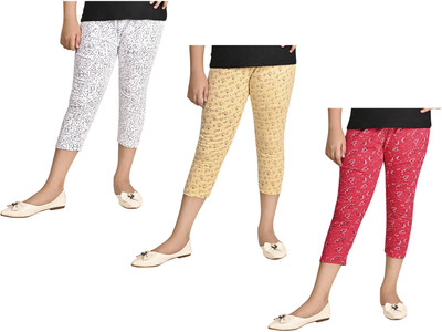 IndiWeaves Capri For Girls Casual Printed Pure Cotton(Multicolor Pack of 3)