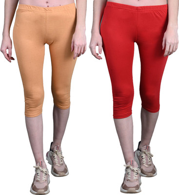French Kleider Capri For Girls Casual Solid Cotton Lycra Blend(Red Pack of 2)