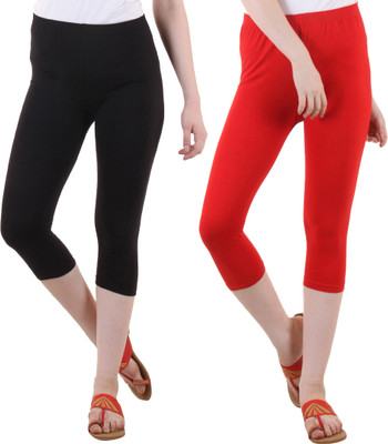 FASHA Capri For Girls Casual Solid Cotton Lycra Blend(Multicolor Pack of 2)