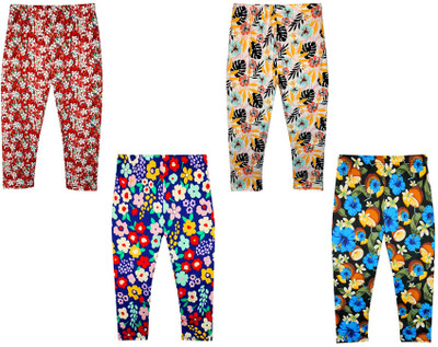 KAVYA Capri For Girls Casual Printed Polyester Blend(Multicolor Pack of 4)