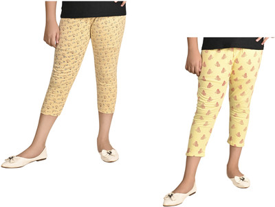 IndiWeaves Capri For Girls Casual Printed Pure Cotton(Yellow Pack of 2)