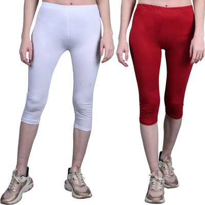 French Kleider Capri For Girls Casual Printed Cotton Lycra Blend(White Pack of 2)