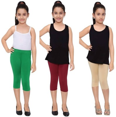 Tik Tok WEARS Capri For Girls Casual Solid Cotton Lycra Blend(Multicolor Pack of 3)