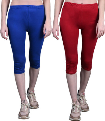 French Kleider Capri For Girls Casual Solid Cotton Lycra Blend(Blue Pack of 2)