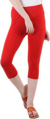 FASHA Capri For Girls Casual Solid Cotton Lycra Blend(Red Pack of 1)