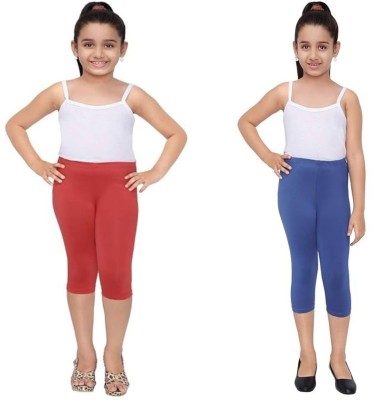 French Kleider Capri For Girls Casual Solid Cotton Lycra Blend(Red Pack of 2)