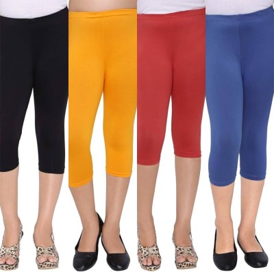 Tik Tok WEARS Capri For Girls Casual Solid Cotton Lycra Blend(Multicolor Pack of 4)