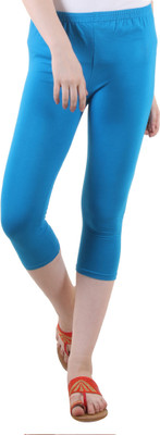 FASHA Capri For Girls Casual Solid Cotton Lycra Blend(Blue Pack of 1)