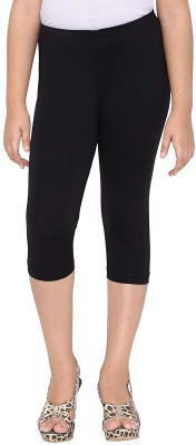 French Kleider Capri For Girls Casual Solid Cotton Lycra Blend(Black Pack of 1)