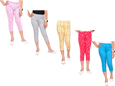 Indistar Capri For Girls Casual Printed Pure Cotton(Multicolor Pack of 5)