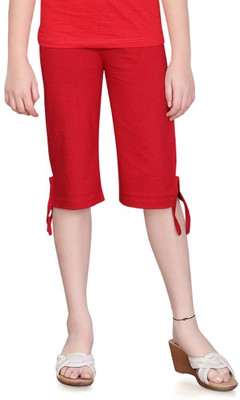 SINI MINI Capri For Girls Casual Solid Pure Cotton(Red Pack of 1)