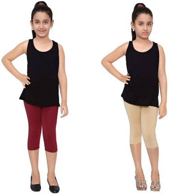 French Kleider Capri For Girls Casual Solid Cotton Lycra Blend(Multicolor Pack of 2)