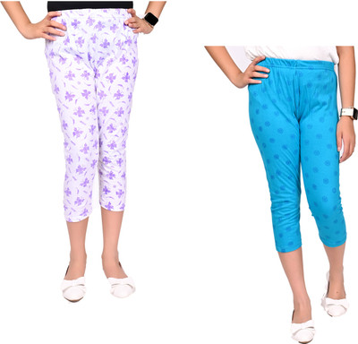 Indistar Capri For Girls Casual Printed Pure Cotton(Multicolor Pack of 2)