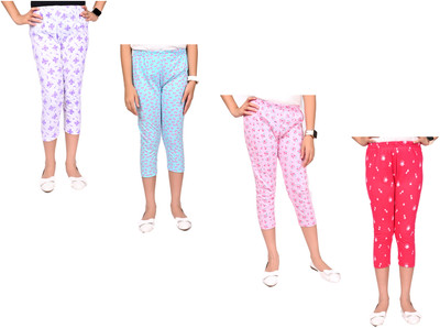 Indistar Capri For Girls Casual Printed Pure Cotton(Multicolor Pack of 4)