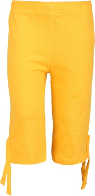 SINI MINI Capri For Girls Casual Solid Cotton Blend(Yellow Pack of 1)