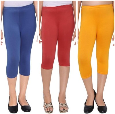 Tik Tok WEARS Capri For Girls Casual Solid Cotton Lycra Blend(Multicolor Pack of 3)