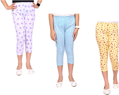 Indistar Capri For Girls Casual Printed Pure Cotton(Multicolor Pack of 3)