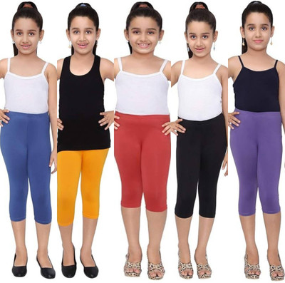 French Kleider Capri For Girls Casual Solid Cotton Lycra Blend(Multicolor Pack of 5)