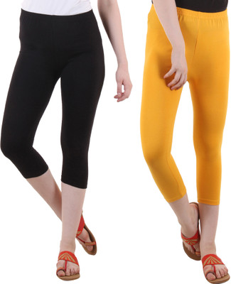 FASHA Capri For Girls Casual Solid Cotton Lycra Blend(Multicolor Pack of 2)