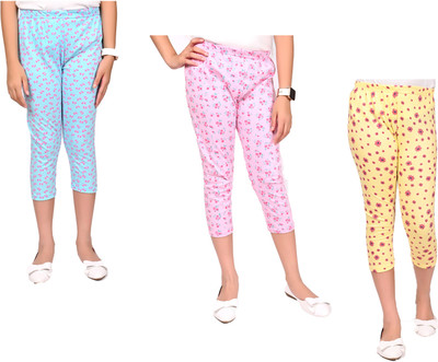 Indistar Capri For Girls Casual Printed Pure Cotton(Multicolor Pack of 3)