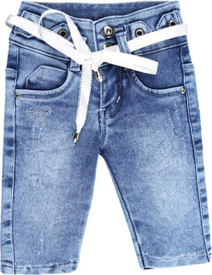 V-MART Capri For Girls Casual Solid Pure Cotton(Blue Pack of 1)