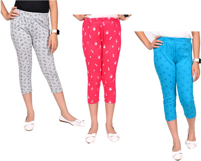 Indistar Capri For Girls Casual Printed Pure Cotton(Multicolor Pack of 3)