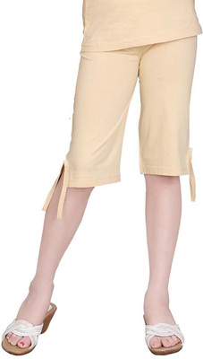 SINI MINI Capri For Girls Casual Solid Pure Cotton(Yellow Pack of 1)